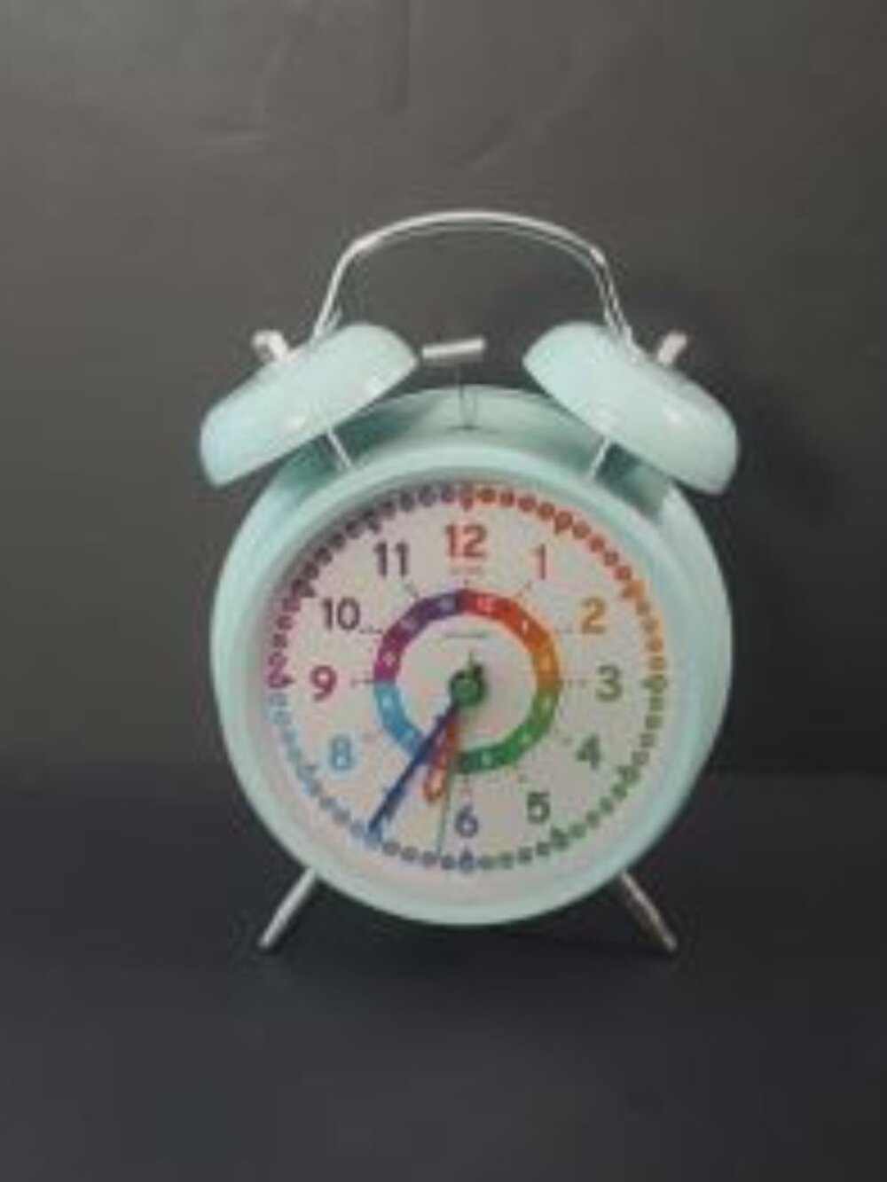 Mint Green Twin Bell Alarm Clock with Rainbow Dial